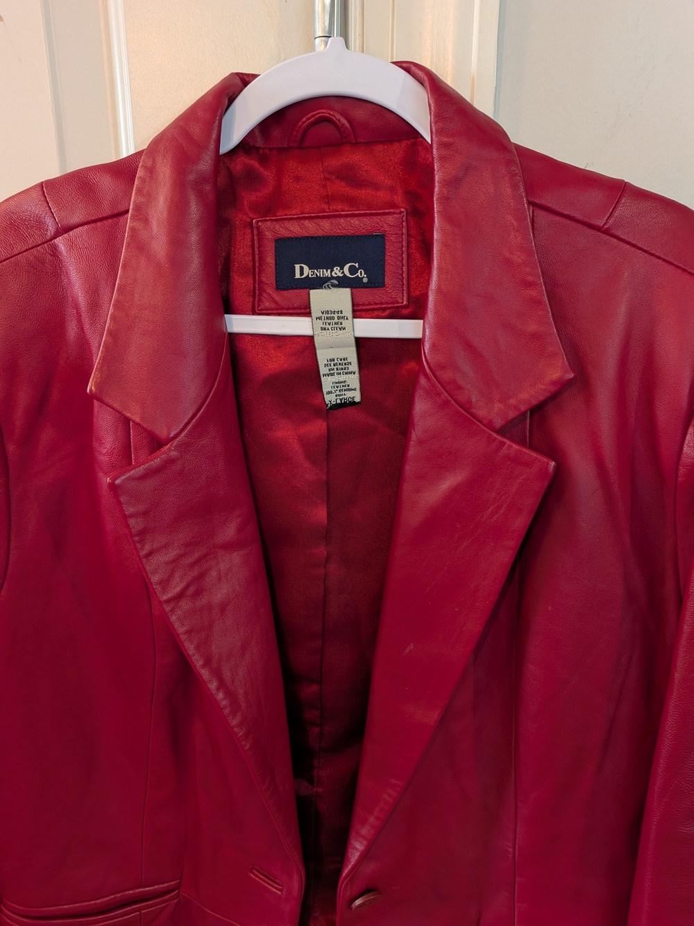 Denim&Co Red Genuine Leather Blazer Jacket Women's XLG Retro Statement - Picture 6 of 11